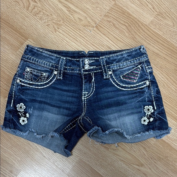Vigoss The Chelsea Blue Jean Shorts with Distressed Hem and Embroidery - Picture 1 of 13